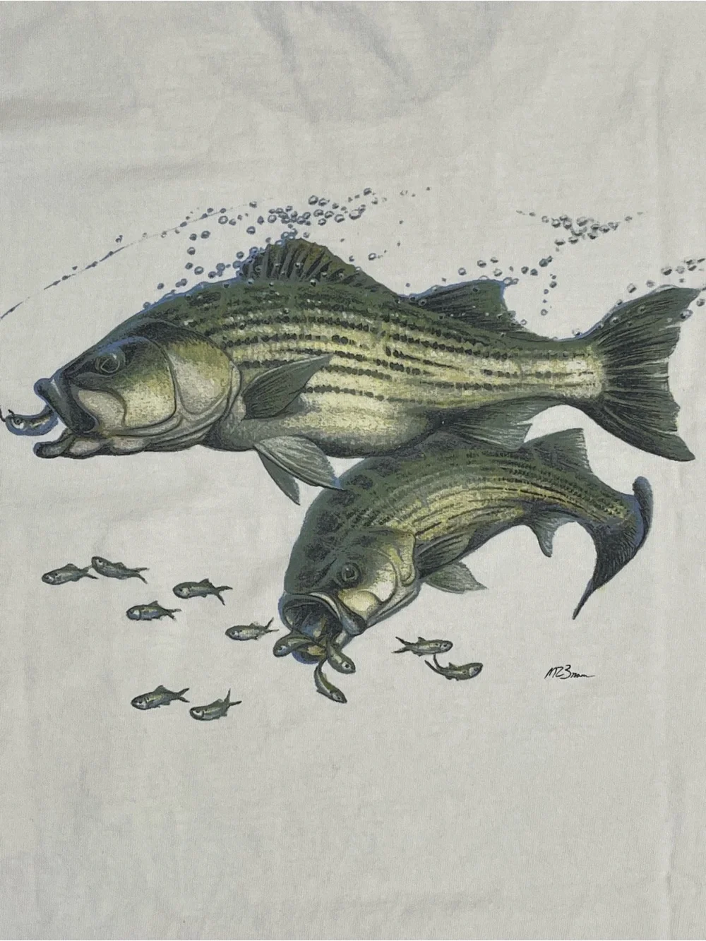 Vintage 90s Gildan Striped Bass Fishing Pocket Tee L